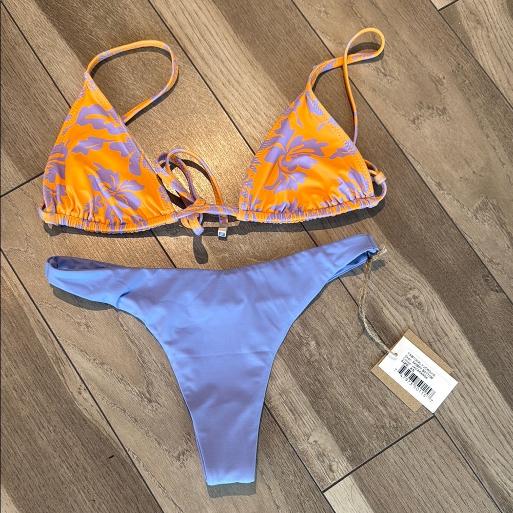 Toast Orange and Purple Floral Bikini Set, Size XS